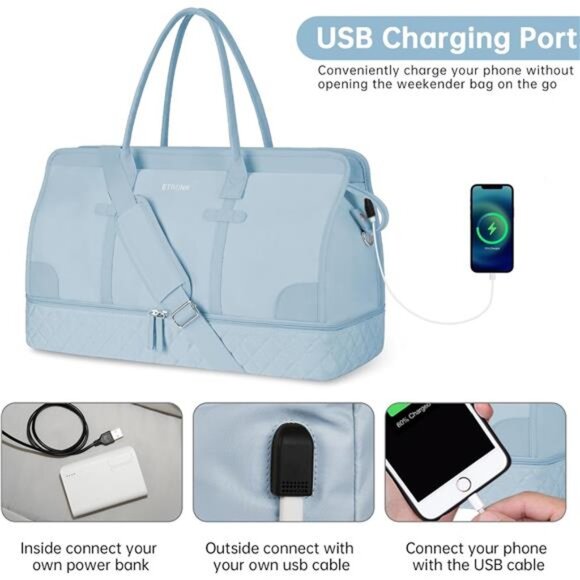 Weekender Overnight Bag for Women Light Blue - Picture 6 of 7